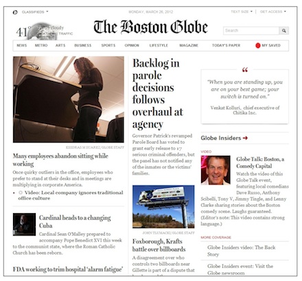 Responsive Design: Für Tablets optimierte Website des Boston Globe.