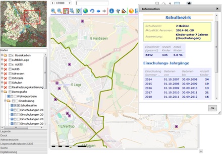 Mapserver-Dienst unterstützt die Stadt Lage bei der Planung von Schulbezirken.