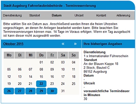 Kunden können jetzt online Termine bei der Fahrerlaubnisbehörde in Augsburg vereinbaren.