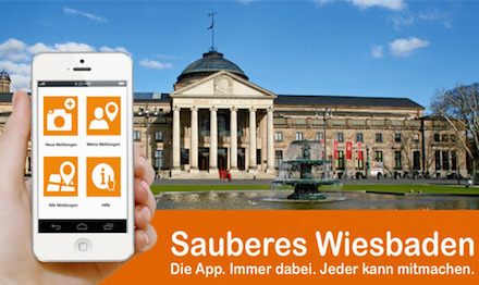 In Wiesbaden können Hinweise zu Verschmutzungen im Stadtgebiet via Hotline und App gemeldet werden.