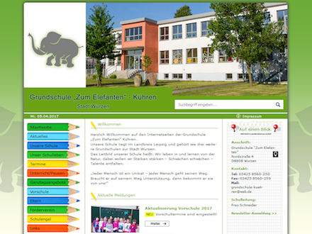 Der Elefant als dominates Logo darf natürlich auf der Website der Grundschule Zum Elefanten nicht fehlen.