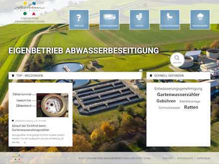 Die Website des Eigenbetriebs Abwasserbeseitigung der Stadt Achim ist als Themenportal im kommunalen Content-Management-System eingerichtet.