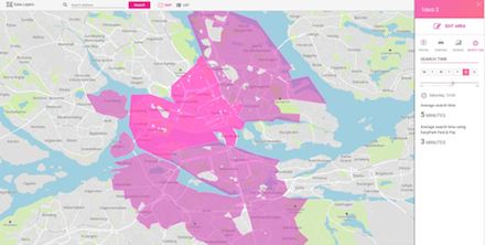 Das Dashboard von EasyPark zeigt die durchschnittliche Dauer der Parkplatzsuche zu bestimmten Zeiten in einer Stadt an.