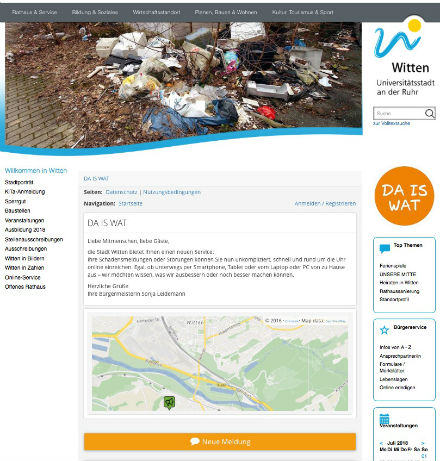 In Witten können der Stadtverwaltung Mängel jetzt über da is wat gemeldet werden.