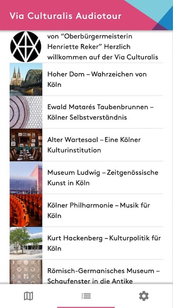 Stadt Köln macht Via Culturalis per Audioguide und GPS erlebbar.