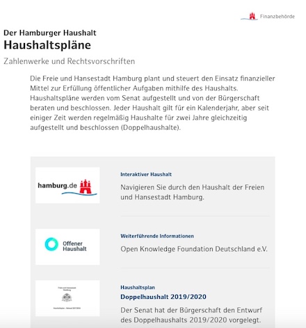 Die Freie und Hansestadt Hamburg stellt haushaltsrelevante Daten auf einer interaktiven Website zur Verfügung.