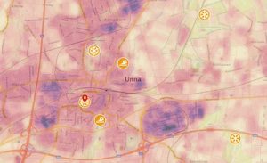 Geoservice zeigt kühle Orte im Kreis Unna.
