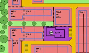 Blick auf einen Bauplan.