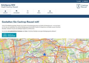 Screenshot der Online-Beteiligungsplattform, die eine Landkarte von Castrop-Rauxel zeigt.