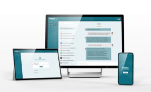 Die Benutzeroberfläche von Sidekick wird auf einem Tablet, einem Desktop-Bildschirm und einem Smartphone angezeigt.