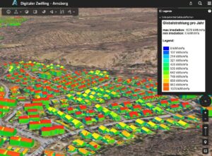 Screenshot aus dem 3D-Viewer mit dem digitalen Stadtmodell Arnsbergs.