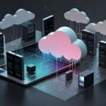 Hardware, die mit darüber schwebenden Wolken verbunden ist.