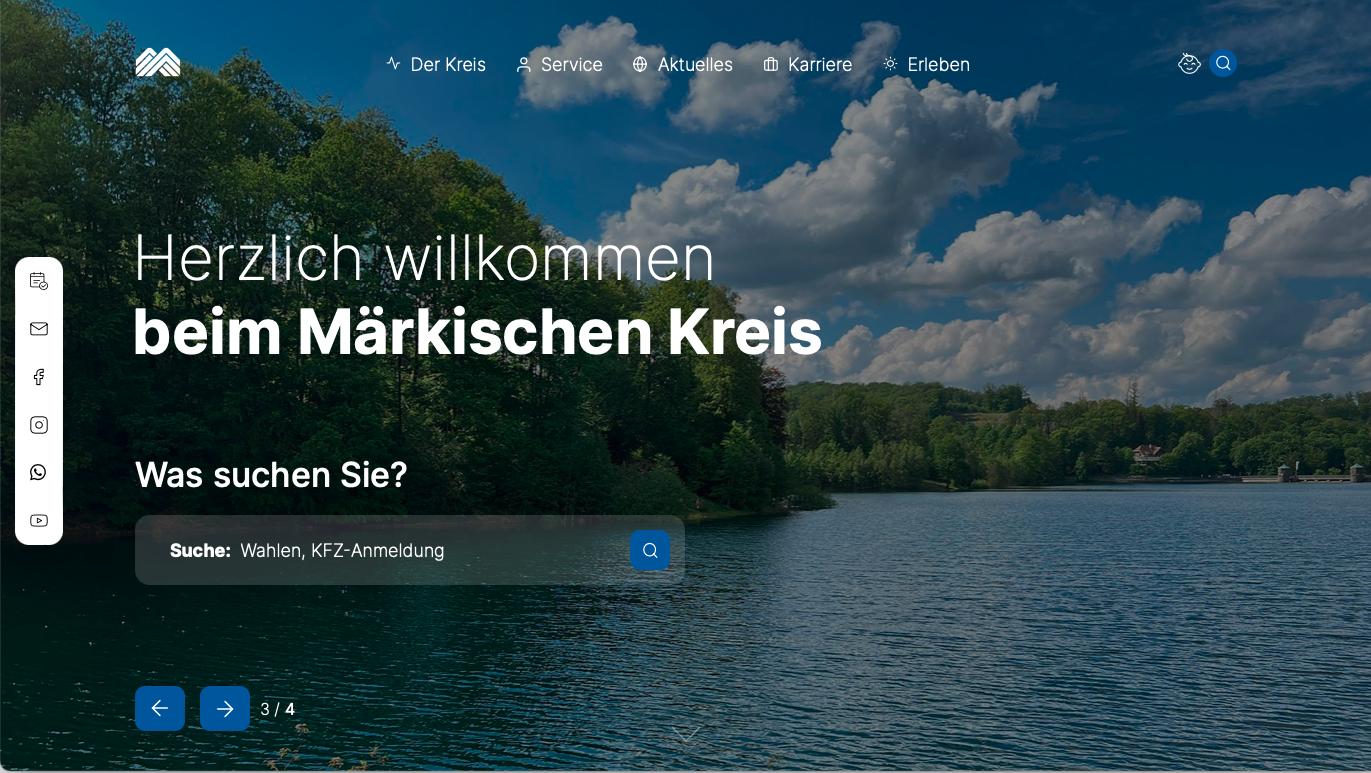 Screenshot der Startseite vom Webportal des Märkischen Kreises.