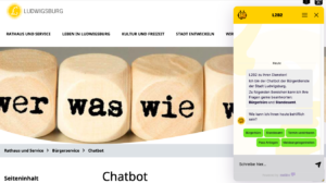 Screenshot der Ludwigsburger Website mit ihrem Chatbot L2B2.