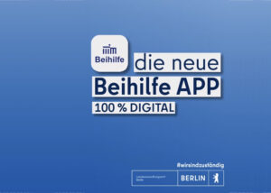 Logo der Berliner Beihilfe-App auf blauem Hintergrund.