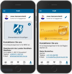 Zwei Screenshots der Ehrenamtskarten-App