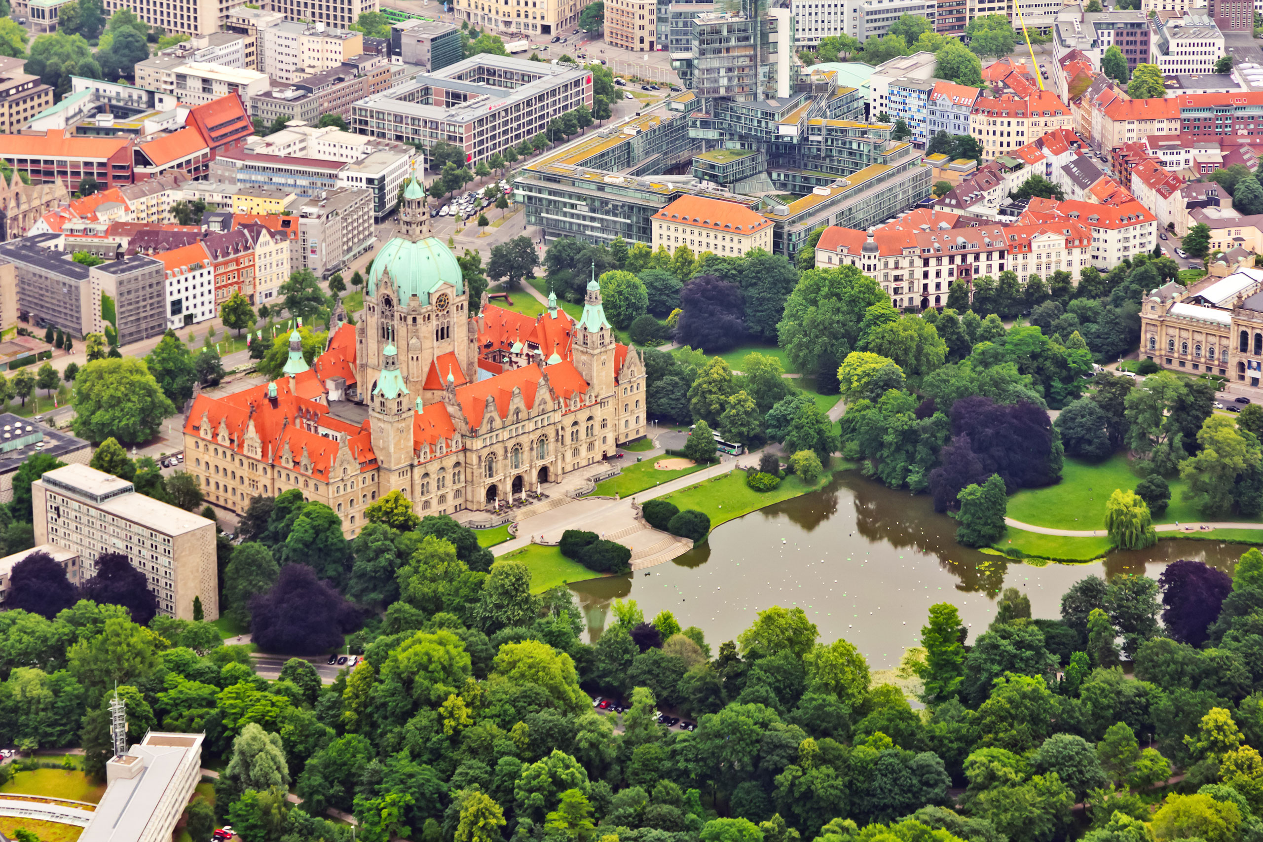 Blick von oben auf die Stadt Hannover.