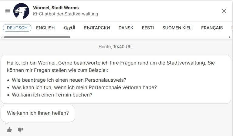 Dialogfenster des Chatbot Wormel