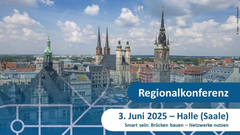 Daten der Veranstaltung, im Hintergrund ist die Stadt Halle (Saale) zu sehen.
