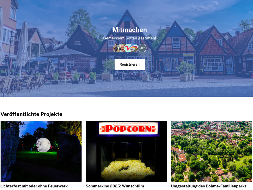 Screenshot der Startseite von mitmachen.soltau.de.