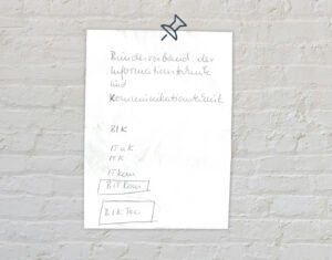 Faksimile des Notizblocks, auf dem der Name Bitkom entwickelt wurde.
