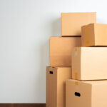Close up photo of a stack of moving boxes