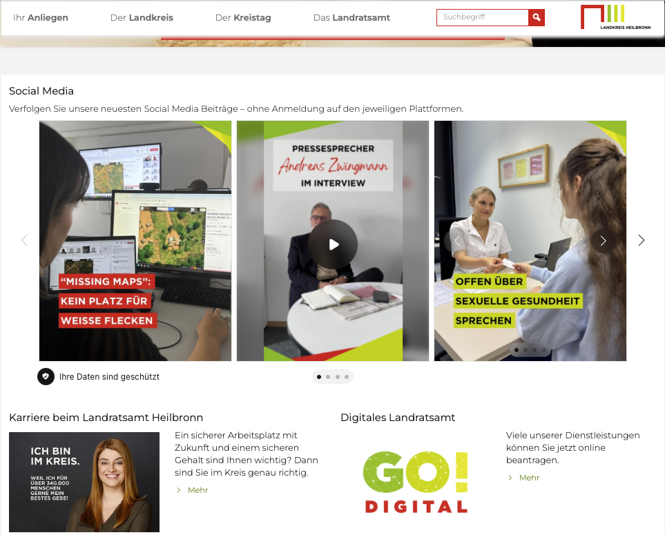 Screenshot der Social-Media-Wall auf der Website des Kreises Heilbronn