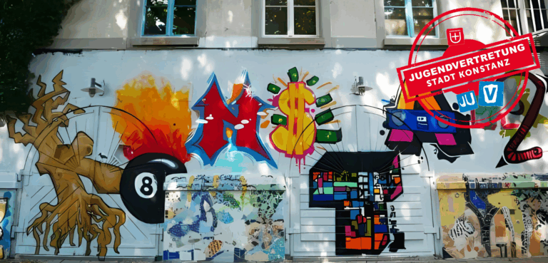 Ein stilvoll mit Graffiti versehenes Haus.
