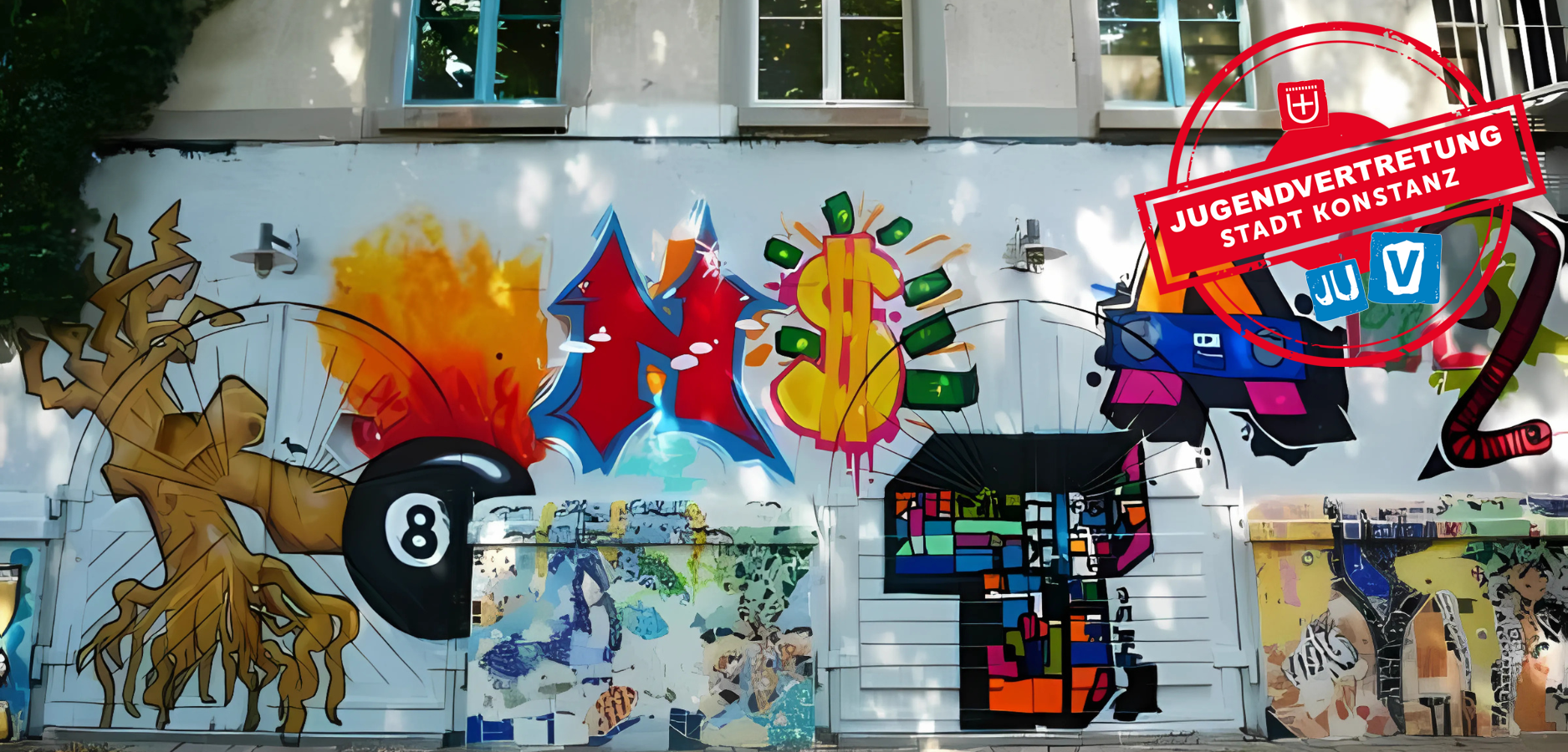 Ein stilvoll mit Graffiti versehenes Haus.
