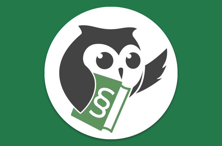 Das Kasaia-Logo zeigt eine stilisiert dargestellte Eule, die ein Buch mit Paragrafsymbol festhält.