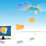 Vektorgrafik zeigt einen Desktopbildschirm aus dem Registerkarten in eine Wolke schweben.