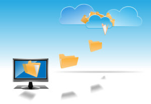 Vektorgrafik zeigt einen Desktopbildschirm aus dem Registerkarten in eine Wolke schweben.