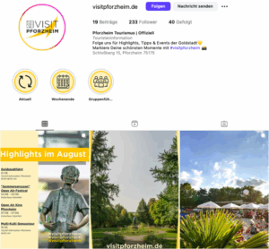 Screenshot des Instagram-Kanals visitpforzheim.de