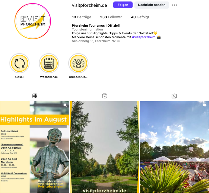 Screenshot des Instagram-Kanals visitpforzheim.de