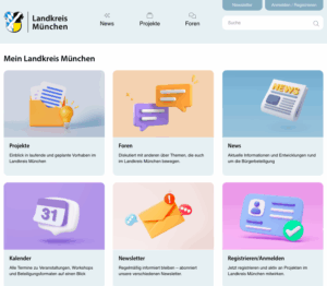 Screenshot der Startseite von Mein-Landkreis-Muenchen.de.