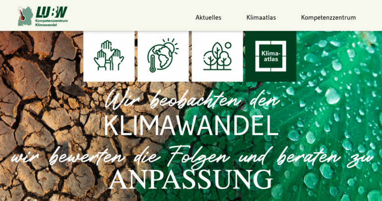 Screenshot der Startseite des Klimaatlas BW.