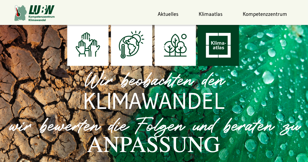 Screenshot der Startseite des Klimaatlas BW.