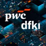 Im Bildzentrum stehen die Logos von PwC und DFKI, im Hintergrund sind Hardware-Komponenten zu sehen.