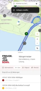 Screenshot auf dem Handy des Bonner Mängelmelders