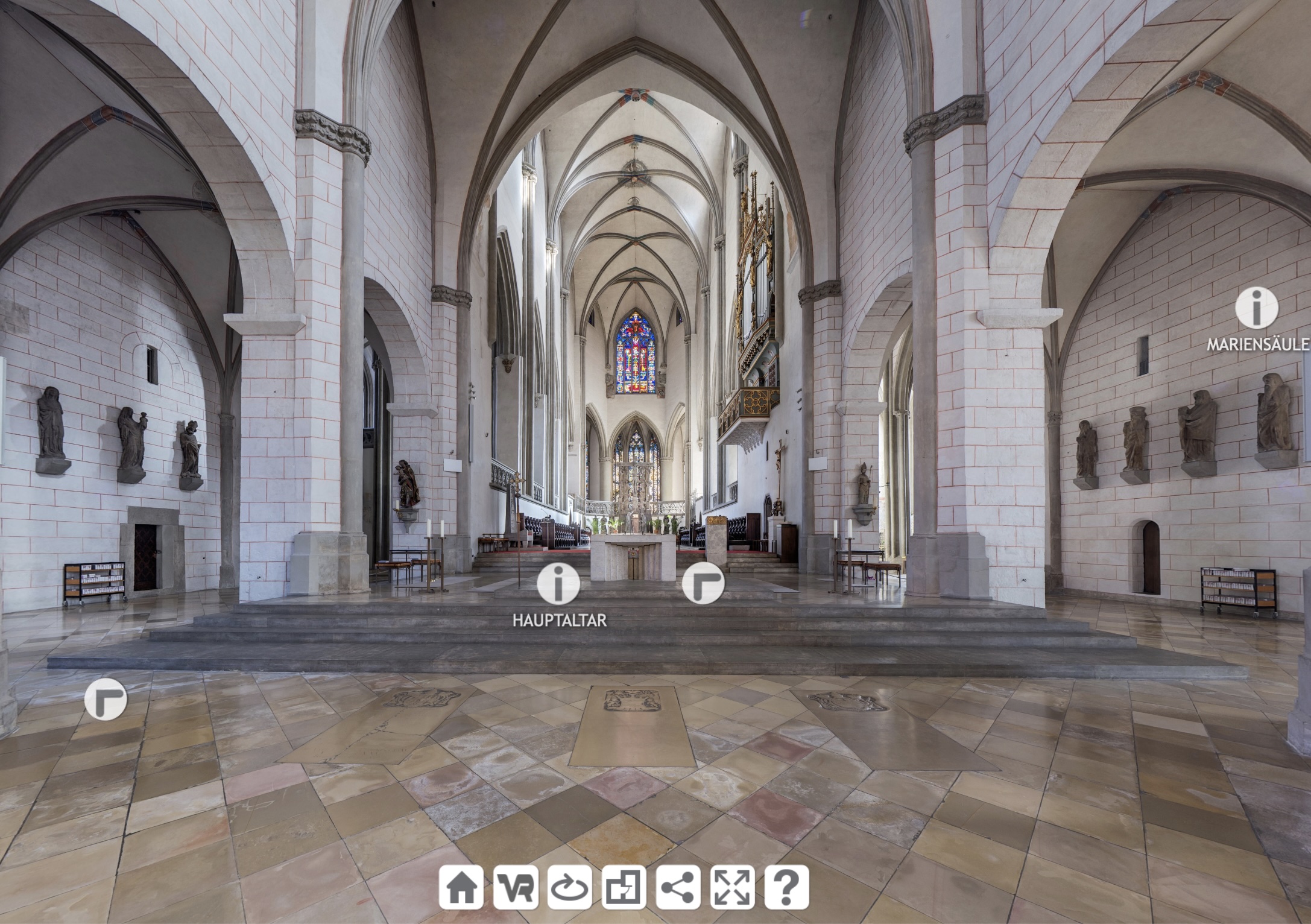 Screenshot des 360-Grad-Rundgangs im Innern des Augsburger Doms
