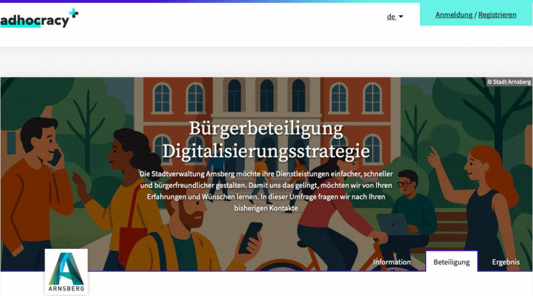 Screenshot der Startseite zur Onlineumfrage in Arnsberg.