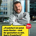 Poster mit Edin Hasanovic, der für Frankfurter Bürgerbeteiligungsportal wirbt