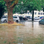 Trier überschwemmter Platz nach Starkregen