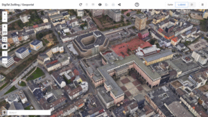 Screenshot eines Ausschnitts des DigiTal Zwilling mit Blick auf Wuppertal.