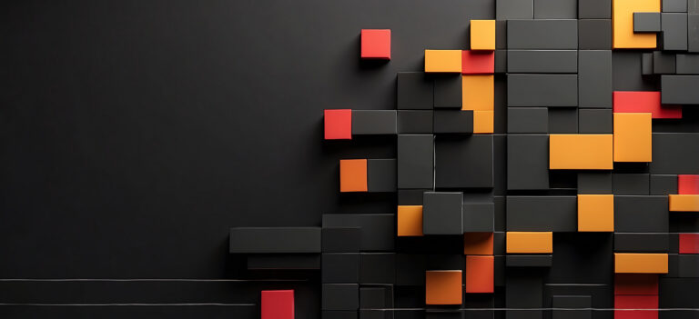 Abstraktes 3d_rendering von schwarzen, Roten und gelben Bausteinen