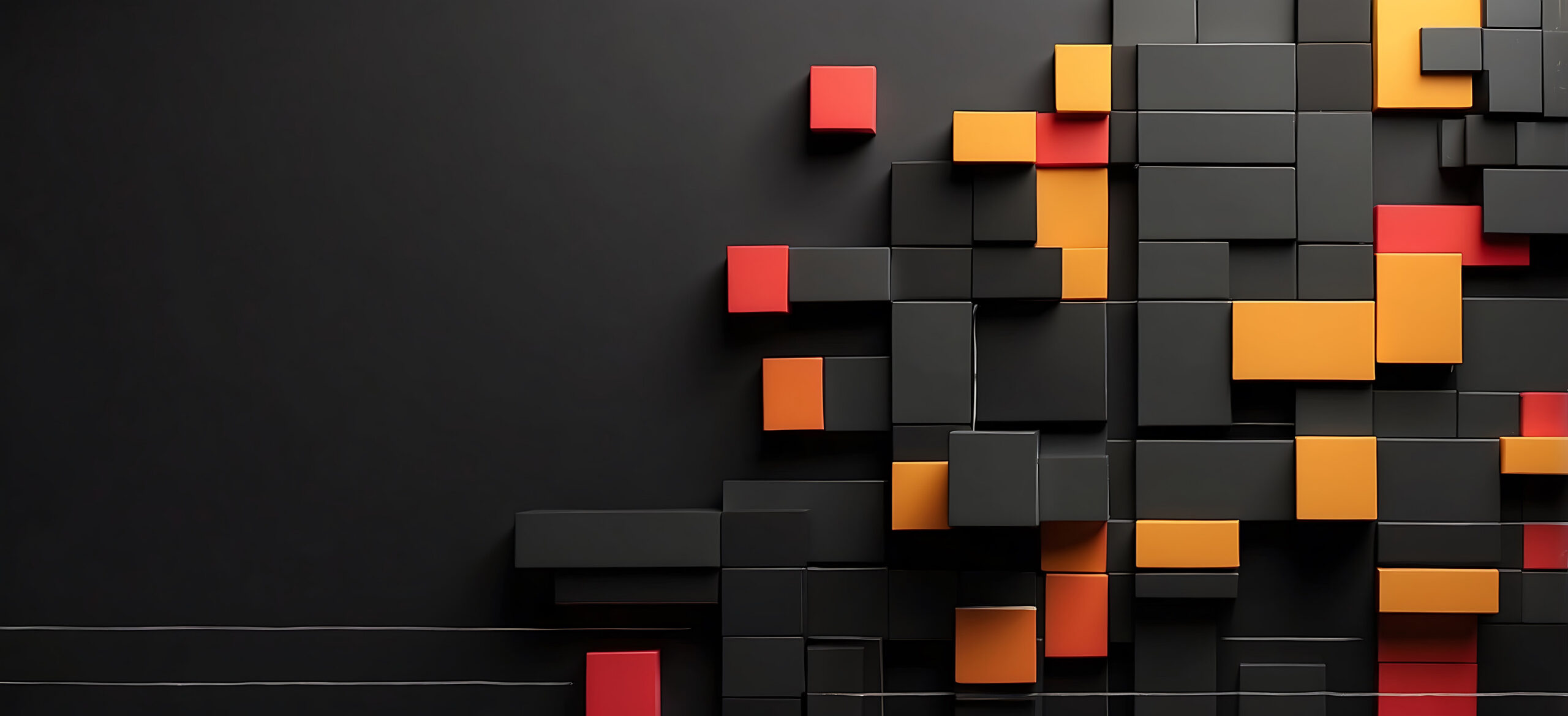 Abstraktes 3d_rendering von schwarzen, Roten und gelben Bausteinen