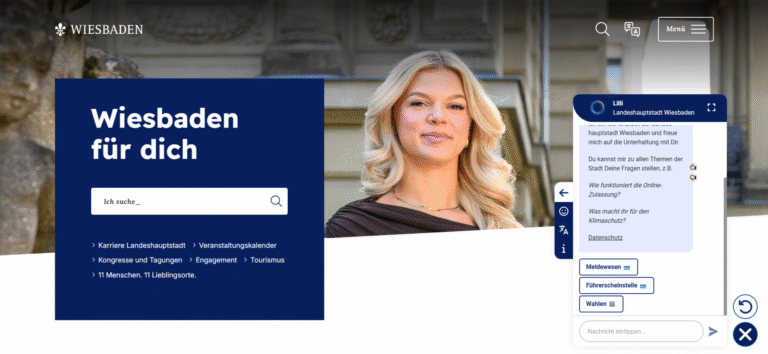 Screenshot von Wiesbaden.de mit dem Dialogfeld von Chatbot Lilli.