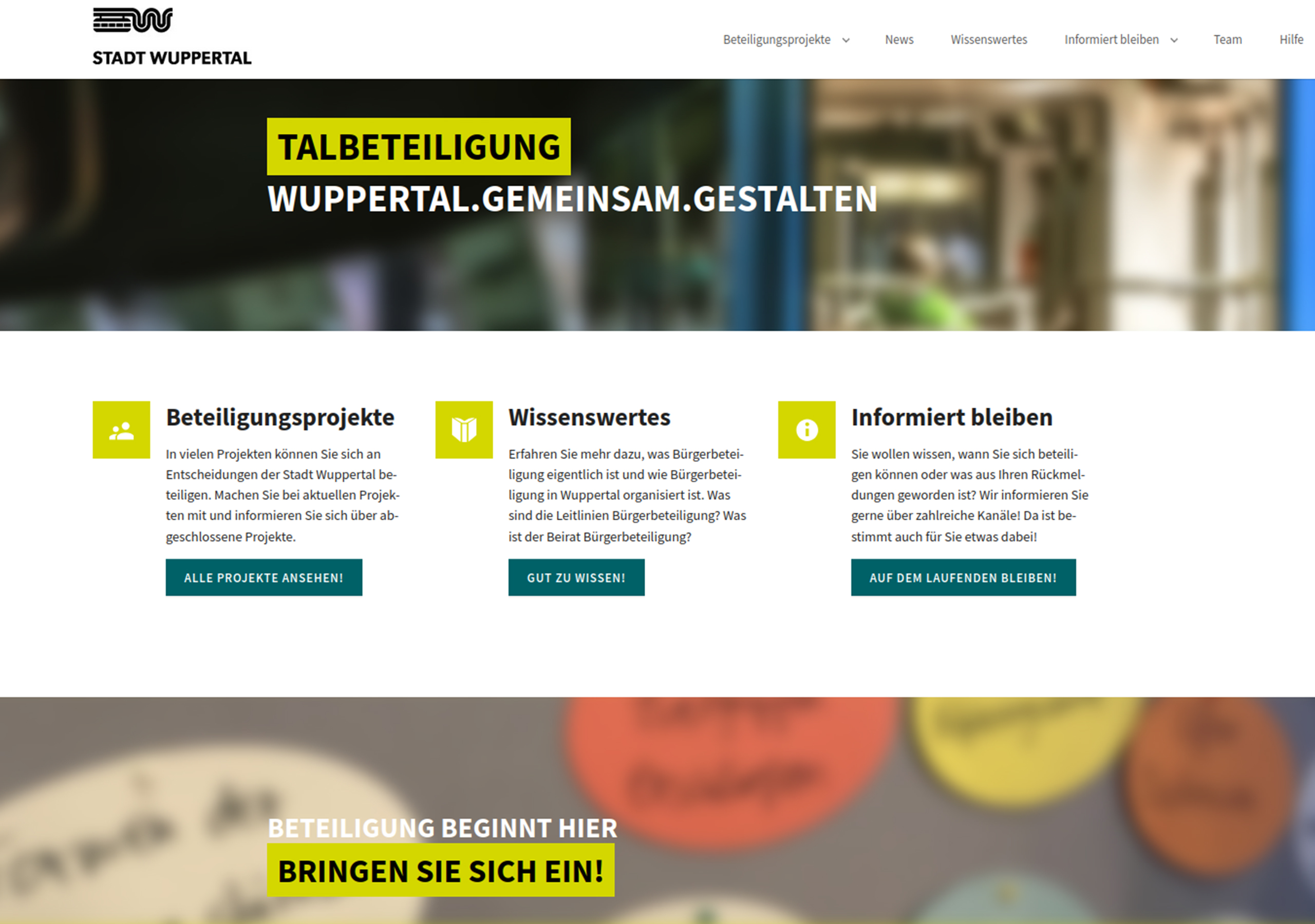 Screenshot der Startseite von Talbeteiligung.de.