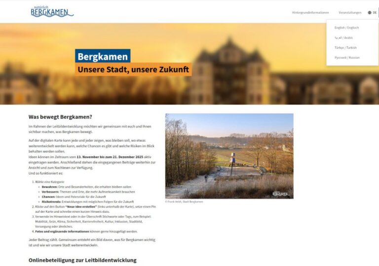 Screenshot Bergkamen mehrsprachige Onlinebeteiligungsplattform