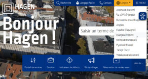 Screenshot der Webseite von Hagen in der französischen Version